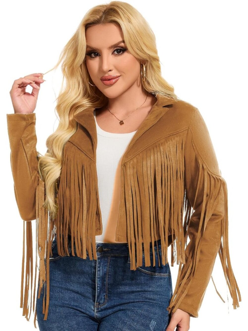 Women's Faux Suede Leather Coats For Women Trendy Fall Western Fringe Jacket Tas